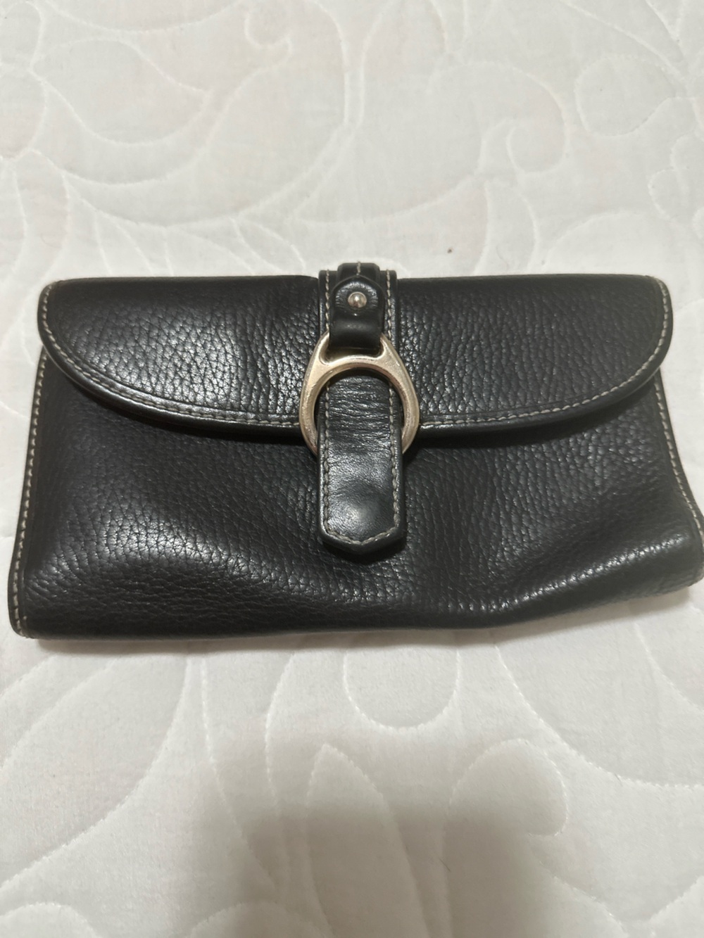 Dooney & Bourke Black Pebbled Leather Wallet with Silver Tone Buckle
